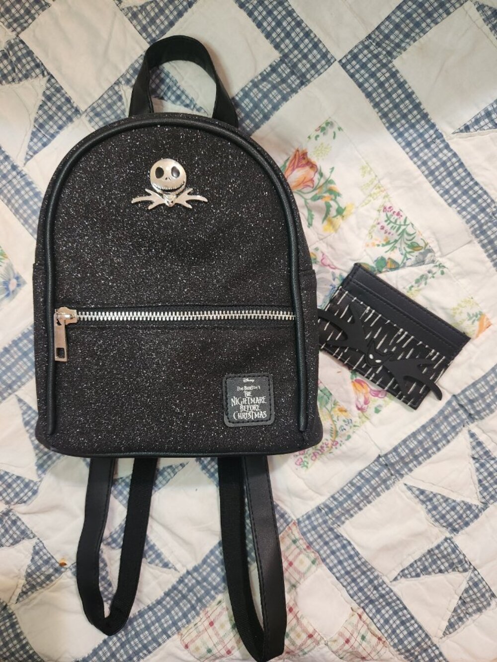 The Nightmare Before Christmas Black Glitter Mini Backpack & Wallet